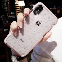 Striped TPU iPhone case showing pink, white, and black border colour options