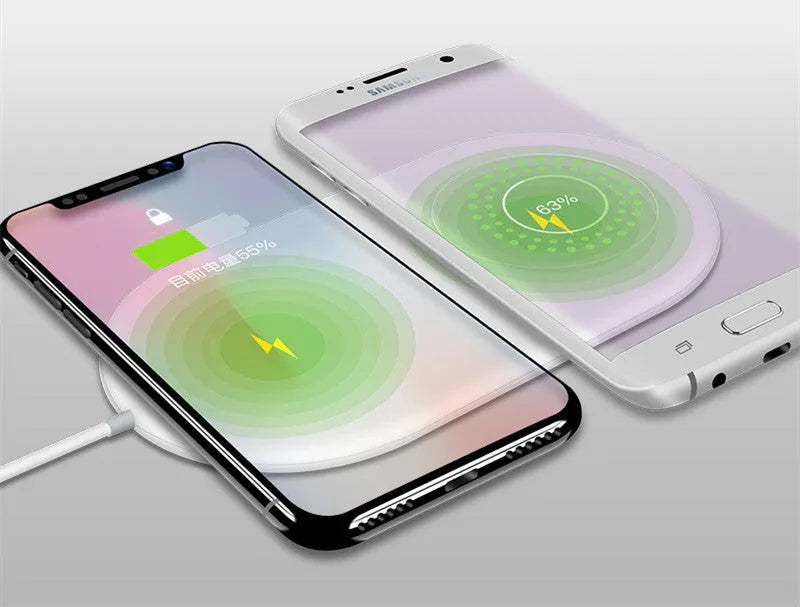 White dual-port wireless charger for two mobile phones with minimalist design