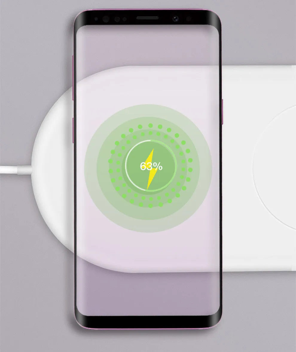 White dual-port wireless charger for two mobile phones with minimalist design