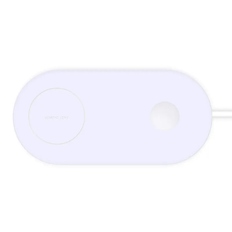 White dual-port wireless charger for two mobile phones with minimalist design