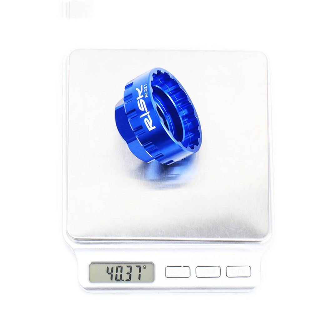 Blue aluminium alloy 12-speed direct mount disc removal tool for Shimano cranksets