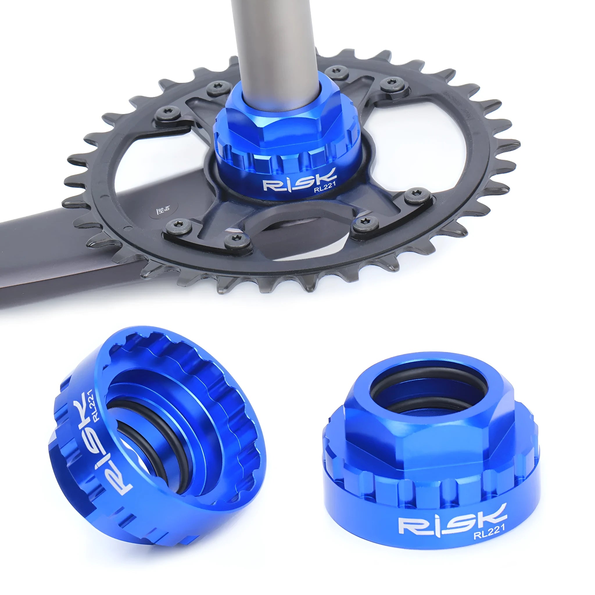 Blue aluminium alloy 12-speed direct mount disc removal tool for Shimano cranksets