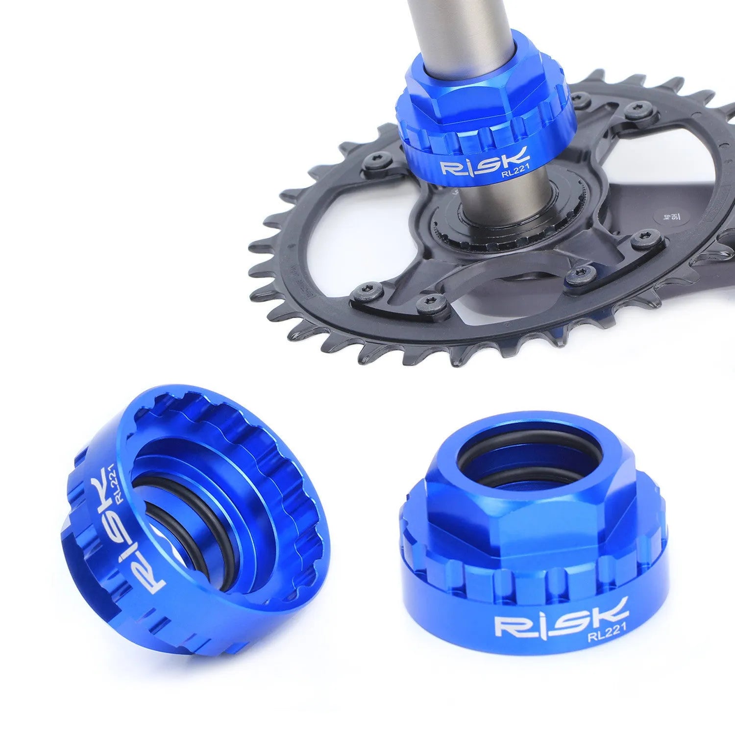 Blue aluminium alloy 12-speed direct mount disc removal tool for Shimano cranksets