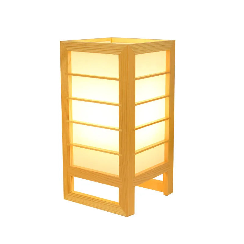 Solid wood Korean tatami bedside lamp with bamboo holder and push button switch
