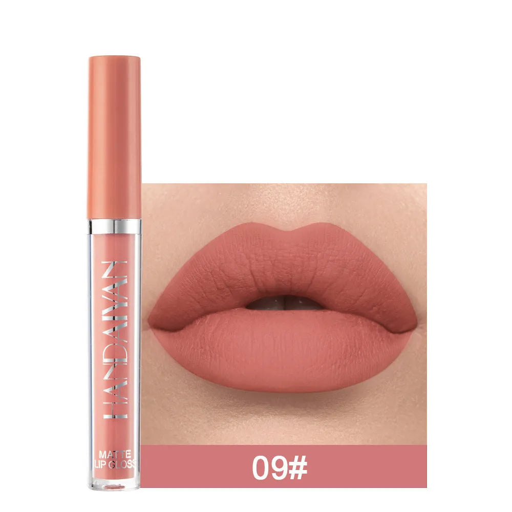 HANDAIYAN matte non-stick cup liquid lip gloss in 2.5ml tube showing colour options