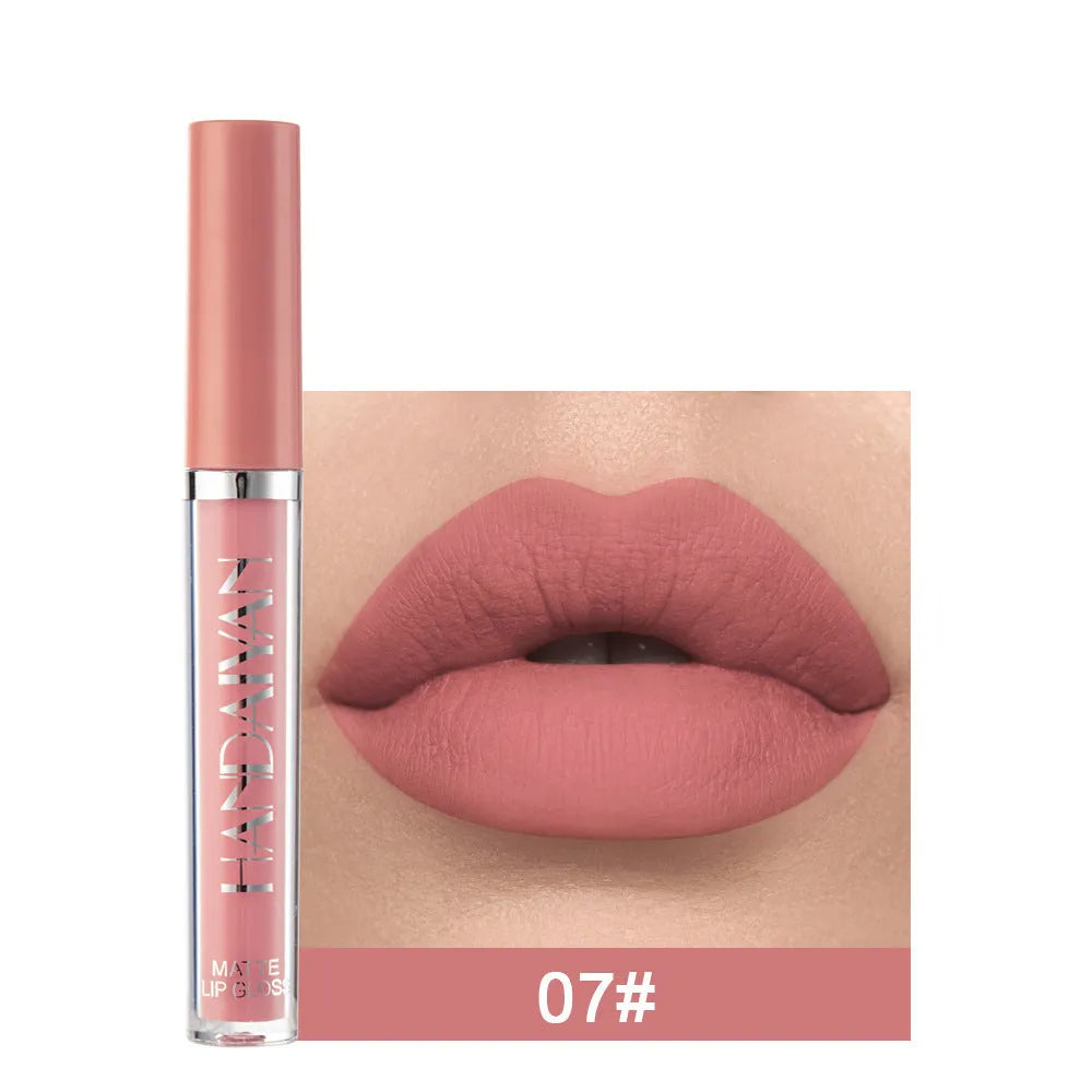 HANDAIYAN matte non-stick cup liquid lip gloss in 2.5ml tube showing colour options