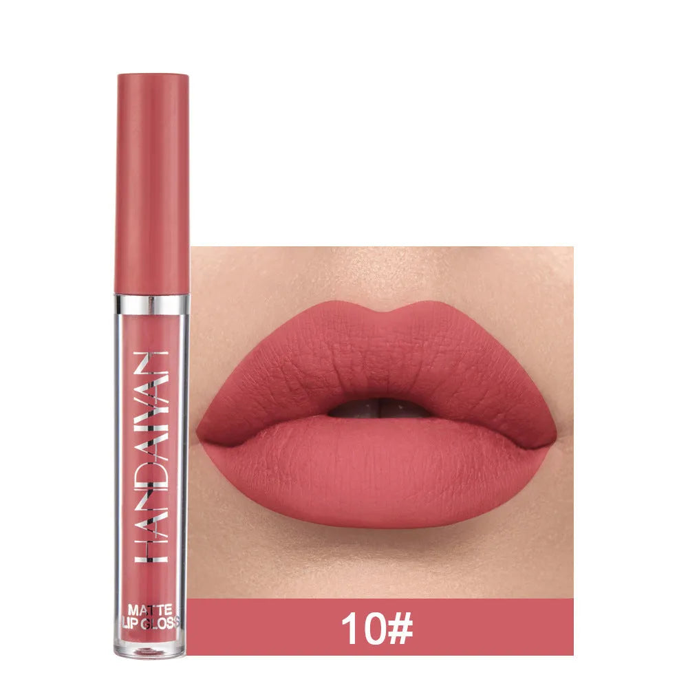 HANDAIYAN matte non-stick cup liquid lip gloss in 2.5ml tube showing colour options