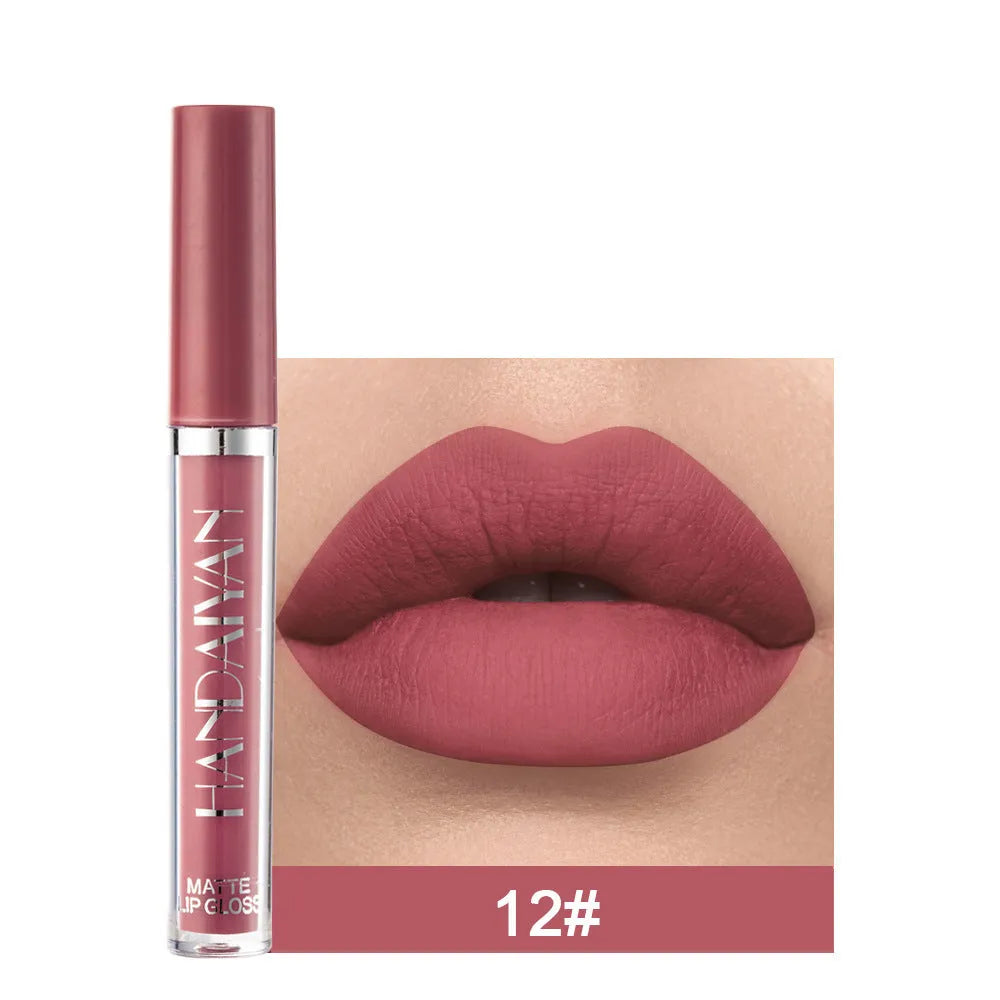 HANDAIYAN matte non-stick cup liquid lip gloss in 2.5ml tube showing colour options