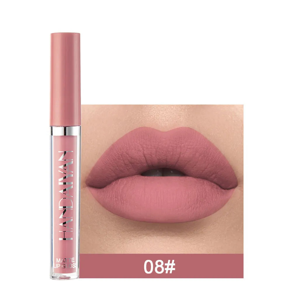 HANDAIYAN matte non-stick cup liquid lip gloss in 2.5ml tube showing colour options