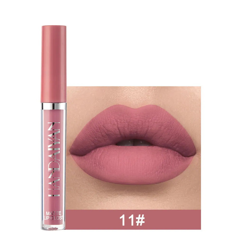 HANDAIYAN matte non-stick cup liquid lip gloss in 2.5ml tube showing colour options