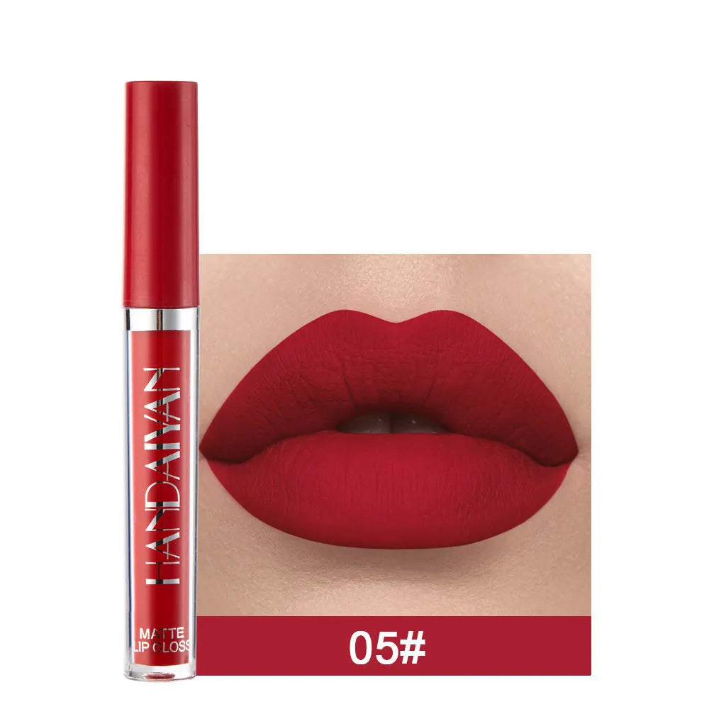 HANDAIYAN matte non-stick cup liquid lip gloss in 2.5ml tube showing colour options