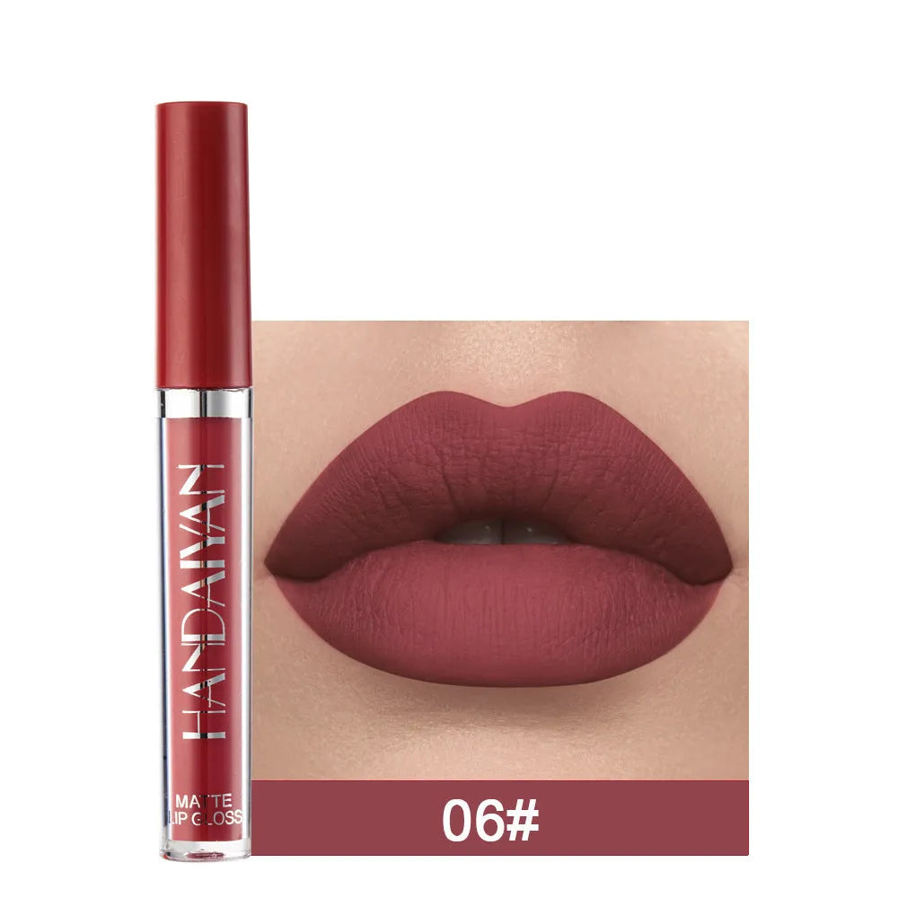 HANDAIYAN matte non-stick cup liquid lip gloss in 2.5ml tube showing colour options