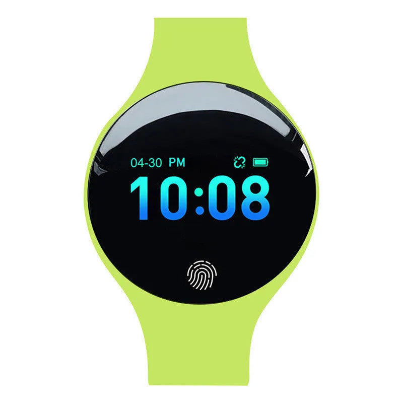 Smart watch with Bluetooth connectivity, vibrating alarm, pedometer, and 0.66-inch screen display