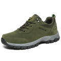 Men's low-cut outdoor hiking shoes in Army Green colour with mesh lining and PU insole.