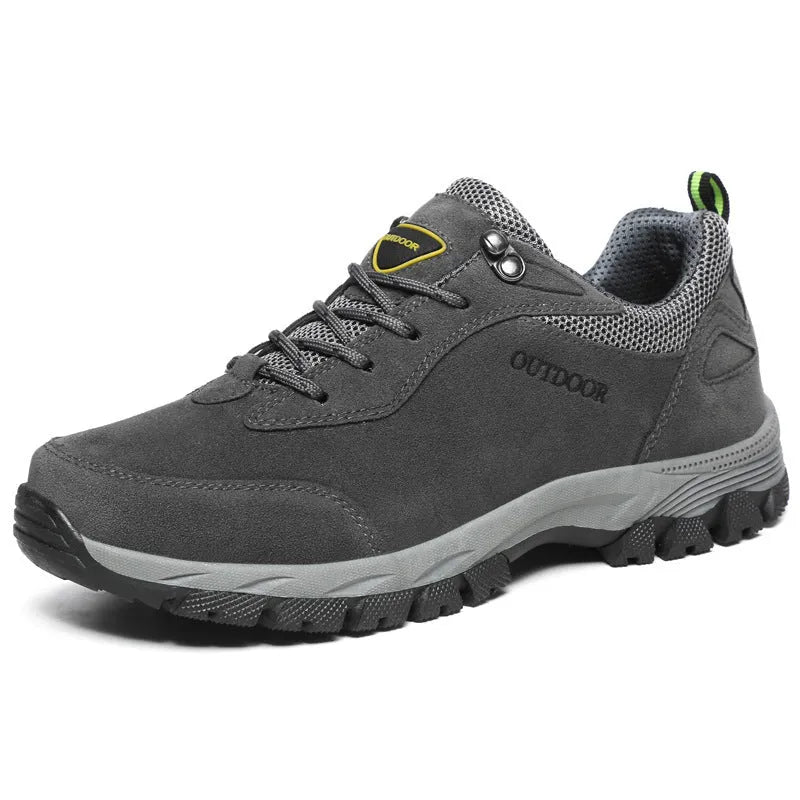 Men's low-cut outdoor hiking shoes in Army Green colour with mesh lining and PU insole.