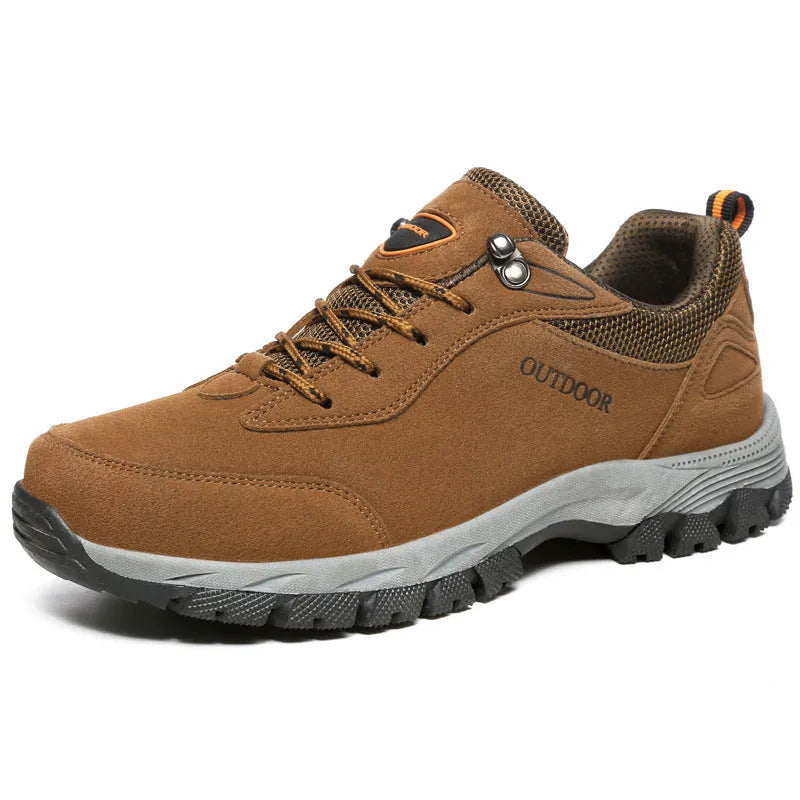 Men's low-cut outdoor hiking shoes in Army Green colour with mesh lining and PU insole.