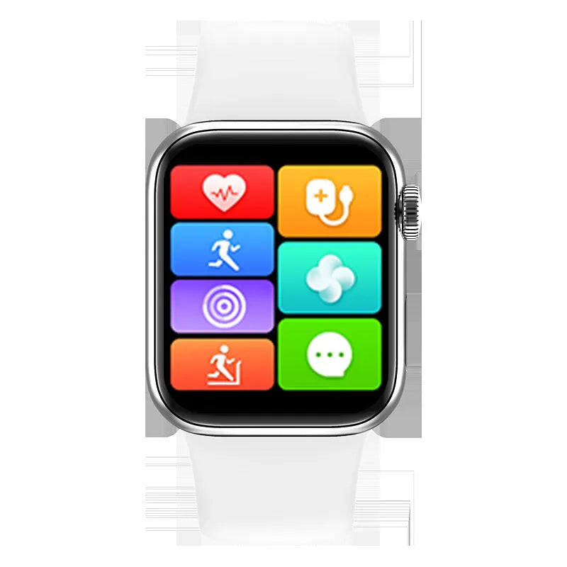 M16Plus smart watch in silver with 1.8-inch screen and zinc alloy case on a wrist strap.