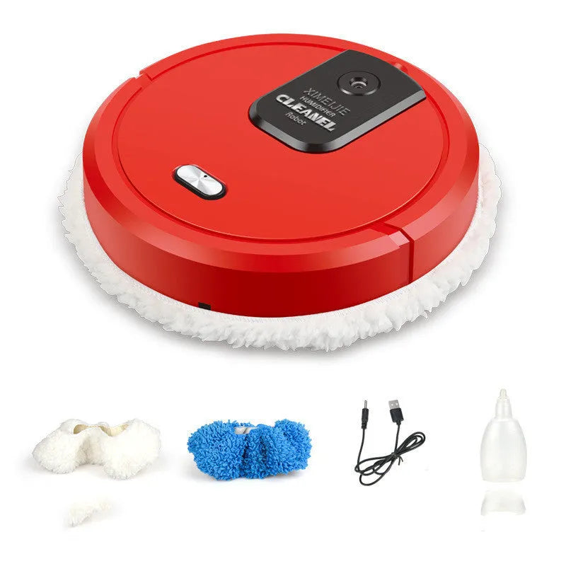 Automatic spray sweeping and mopping robot cleaner with interchangeable cleaning cloths on home floor
