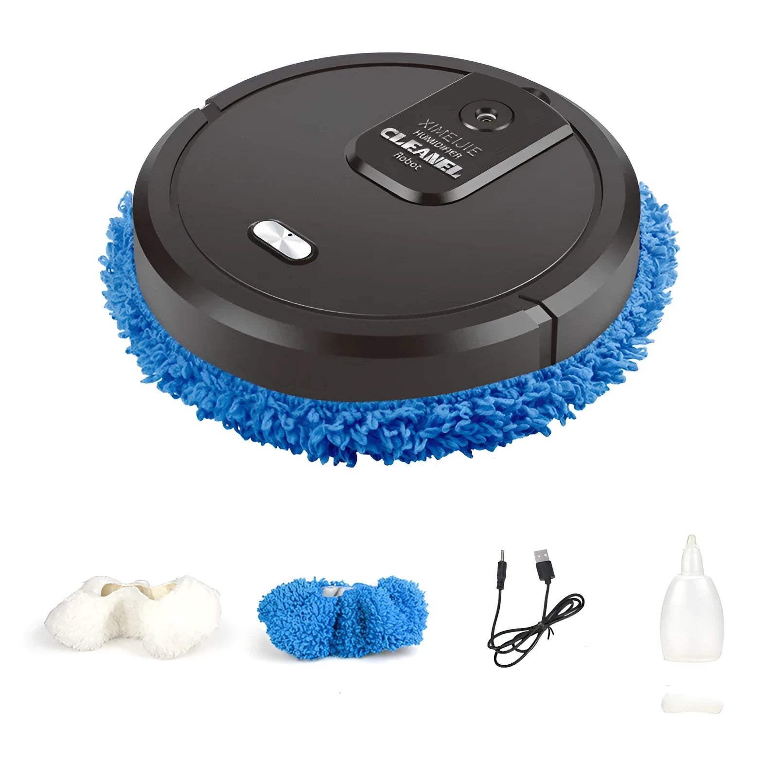 Automatic spray sweeping and mopping robot cleaner with interchangeable cleaning cloths on home floor