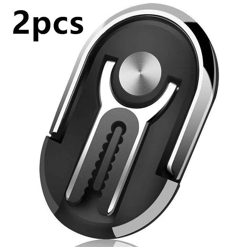 Black universal car phone bracket mounted on car vent holding smartphone