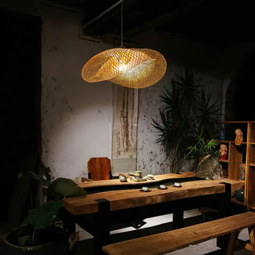 Bamboo Chinese chandelier lamp with 40cm shell for tea room or Zen decor