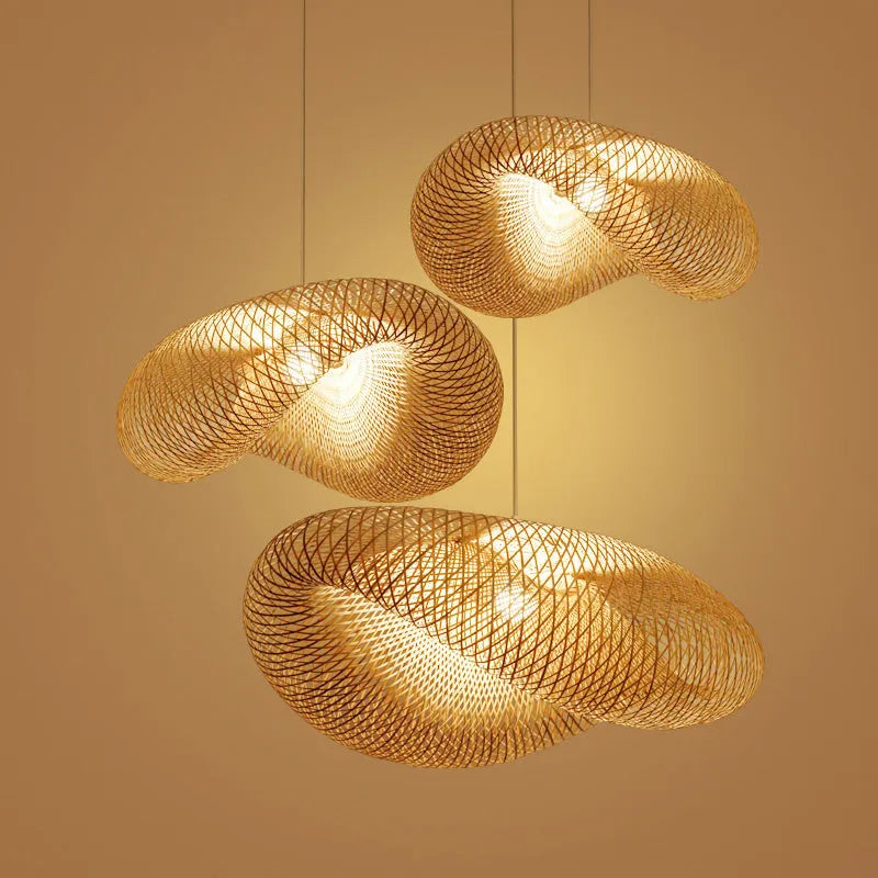 Bamboo Chinese chandelier lamp with 40cm shell for tea room or Zen decor