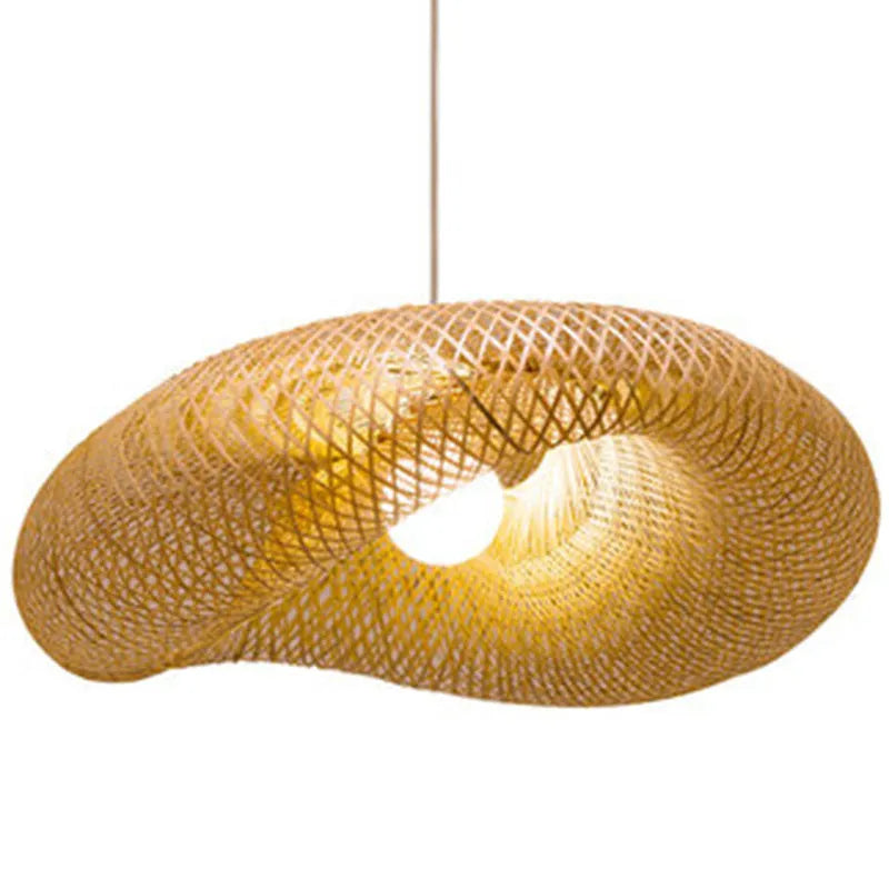 Bamboo Chinese chandelier lamp with 40cm shell for tea room or Zen decor