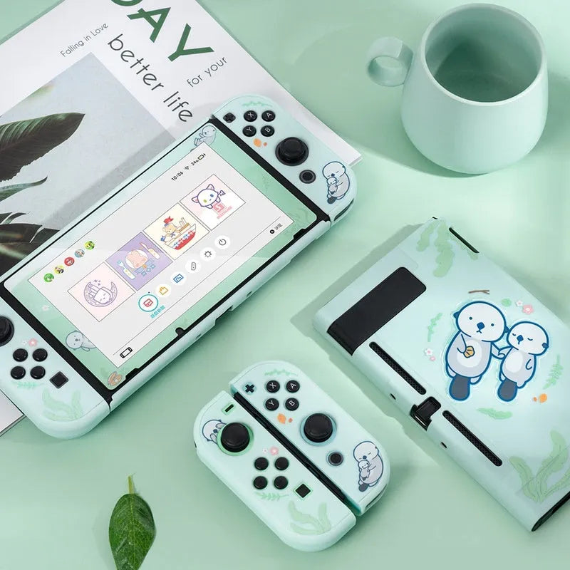 Sea Otter silicone protective case for Nintendo Switch Lite controller with toughened membrane
