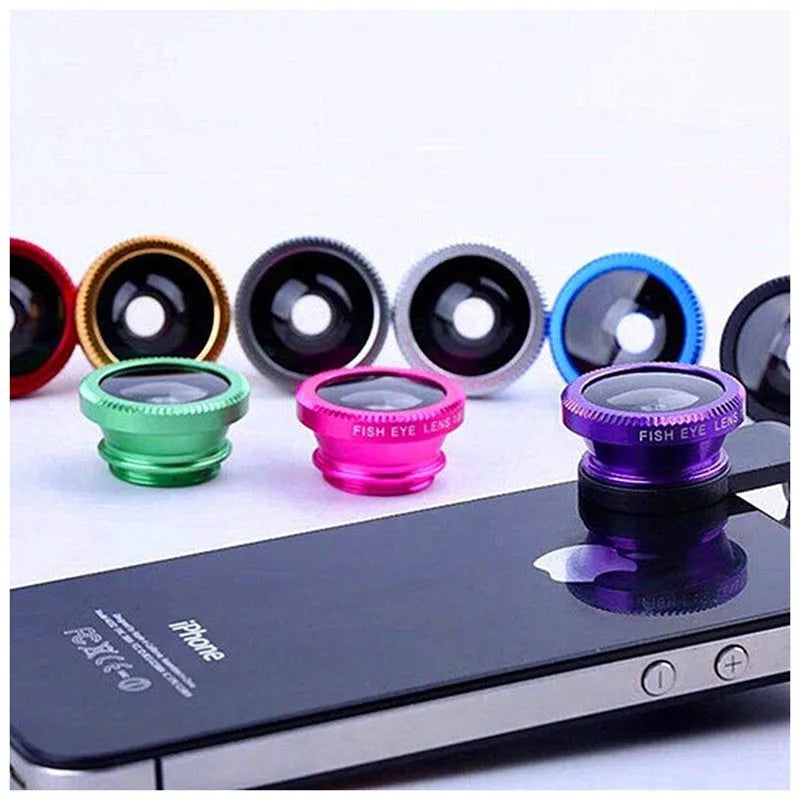 Smartphone 3 in 1 lens kit with fisheye, wide angle and macro lenses in aluminium alloy