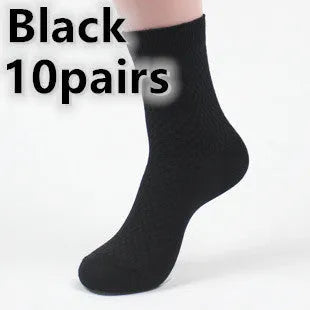 Men's bamboo fibre business socks with small square pattern in black, navy blue, and grey colours.