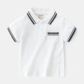 Boys' cotton polo shirt in white or black with round neck and short sleeves for summer wear