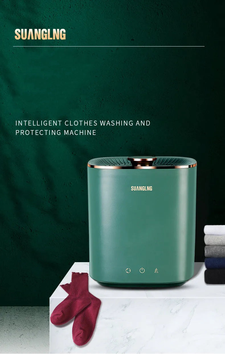Green and white mini portable automatic washing machine for underwear and socks