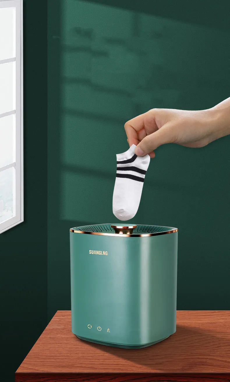 Green and white mini portable automatic washing machine for underwear and socks
