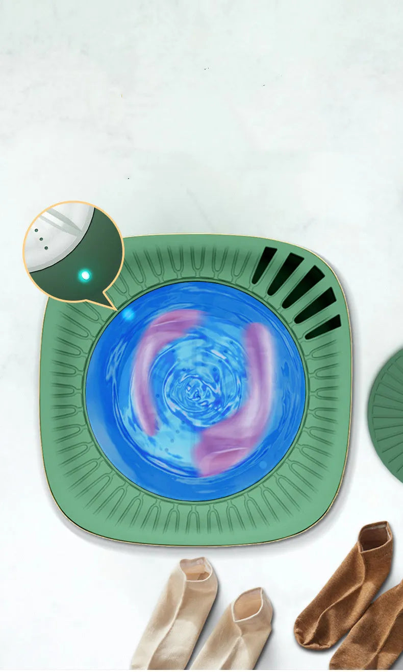 Green and white mini portable automatic washing machine for underwear and socks