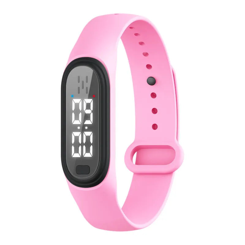 Ultrasonic electronic mosquito repellent bracelet in black, white, blue, and pink colours for outdoor wear.