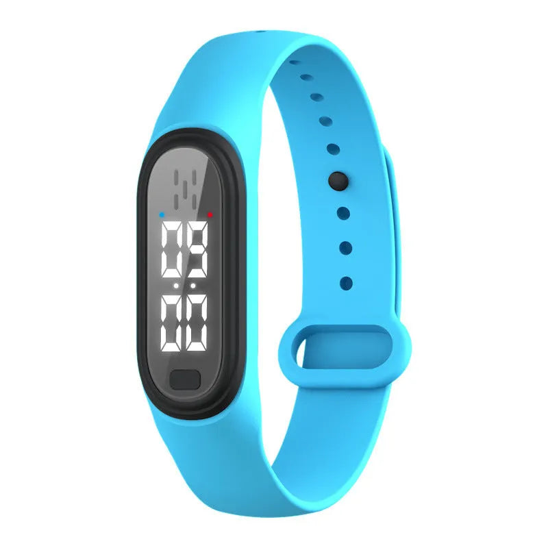 Ultrasonic electronic mosquito repellent bracelet in black, white, blue, and pink colours for outdoor wear.