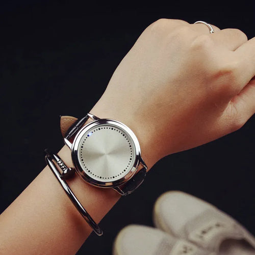 Casual electronic digital watch with dazzle blue light display in black or white colour options