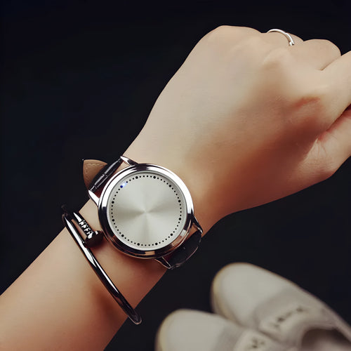 Casual electronic digital watch with dazzle blue light display in black or white colour options
