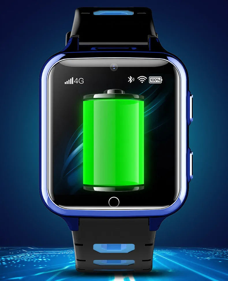 Black children's smart watch with silicone sports strap and 1.54-inch touchscreen on wrist