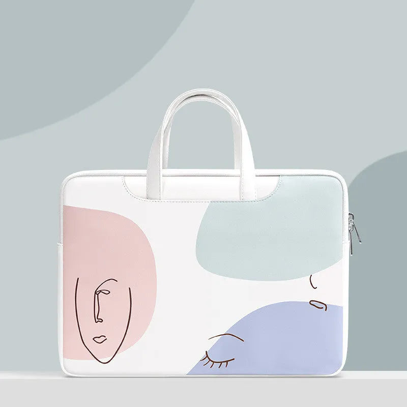 Blue PU leather laptop bag for 15.6 inch notebooks with soft handle and zipper opening