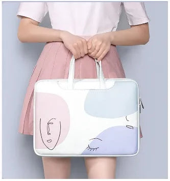 Blue PU leather laptop bag for 15.6 inch notebooks with soft handle and zipper opening
