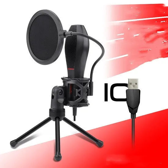 Black USB wired condenser microphone for PC streaming and recording
