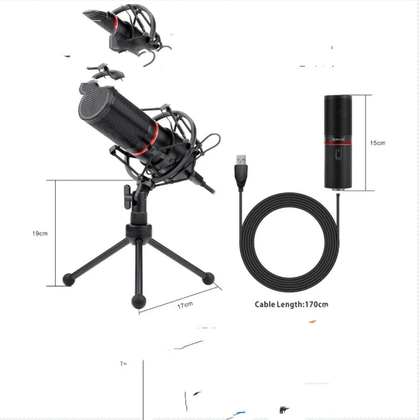 Black USB wired condenser microphone for PC streaming and recording