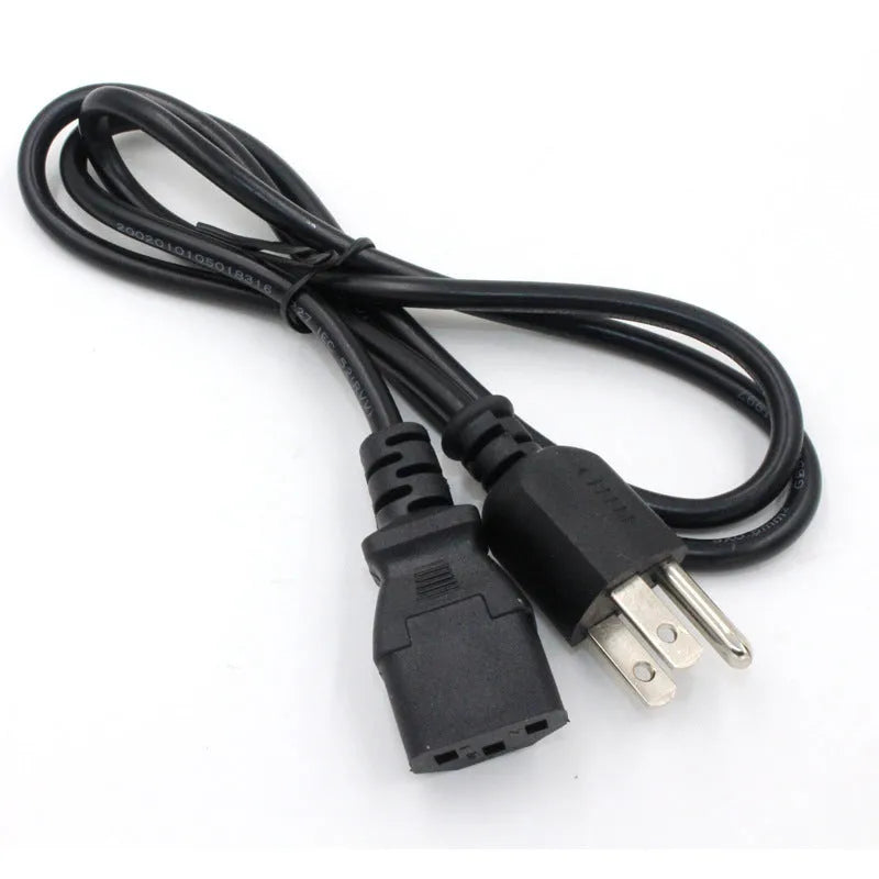 Black American standard three-pin plug power cord showing 1.2m length of PVC-sheathed cable.