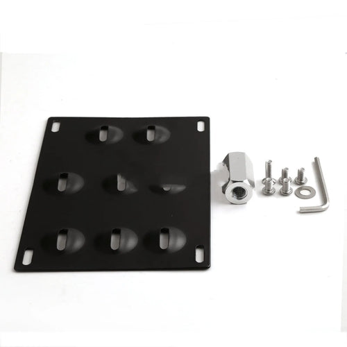 Metal American licence plate frame with integrated trailer hook for car modification, 21x10 cm.