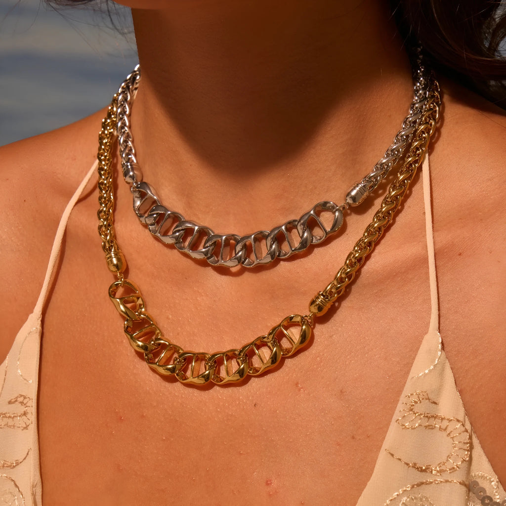 Gold plated stainless steel geometric pendant necklace on regular chain for women