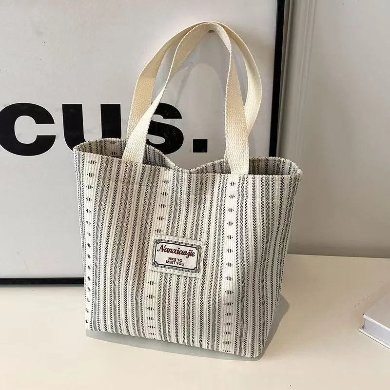 Japanese style corduroy handbag with large capacity in fresh sweet design