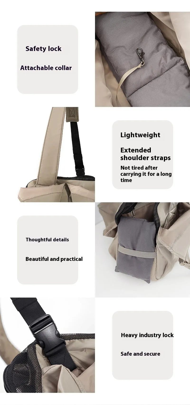 Apricot coloured cloth pet handbag for outdoor summer use.