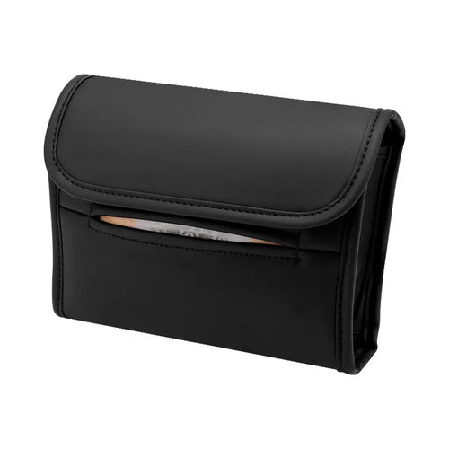 Leather car tissue box organiser with elastic band for sun visor or chair back mounting