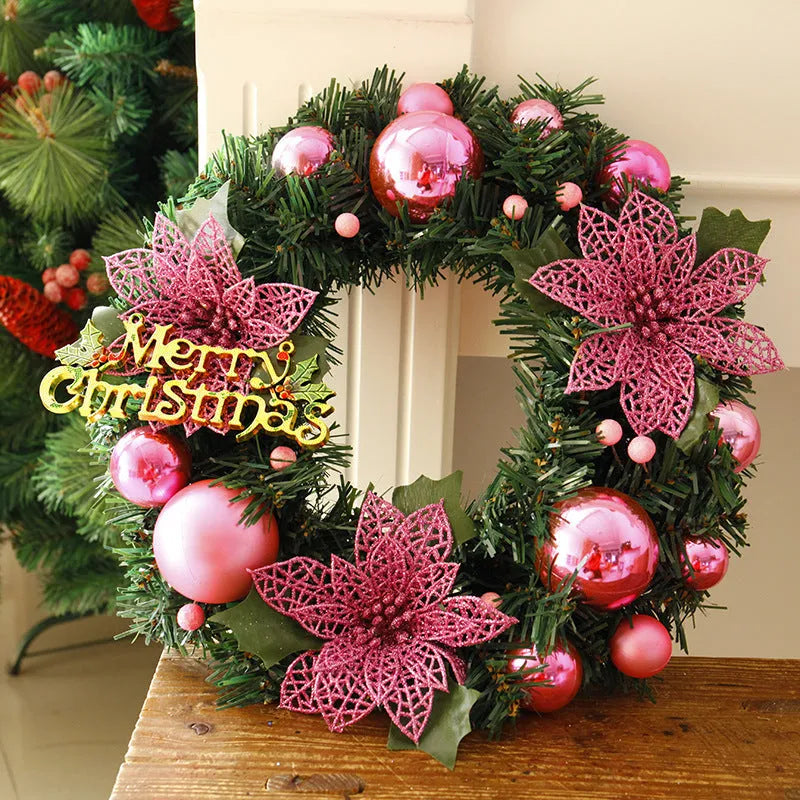 30cm multicolour plastic Christmas wreath in six colour options for festive decoration